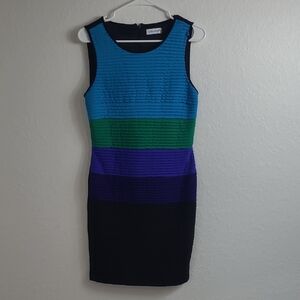 Calvin Klein Striped Blue, Green, and Purple Mini Dress Size 6